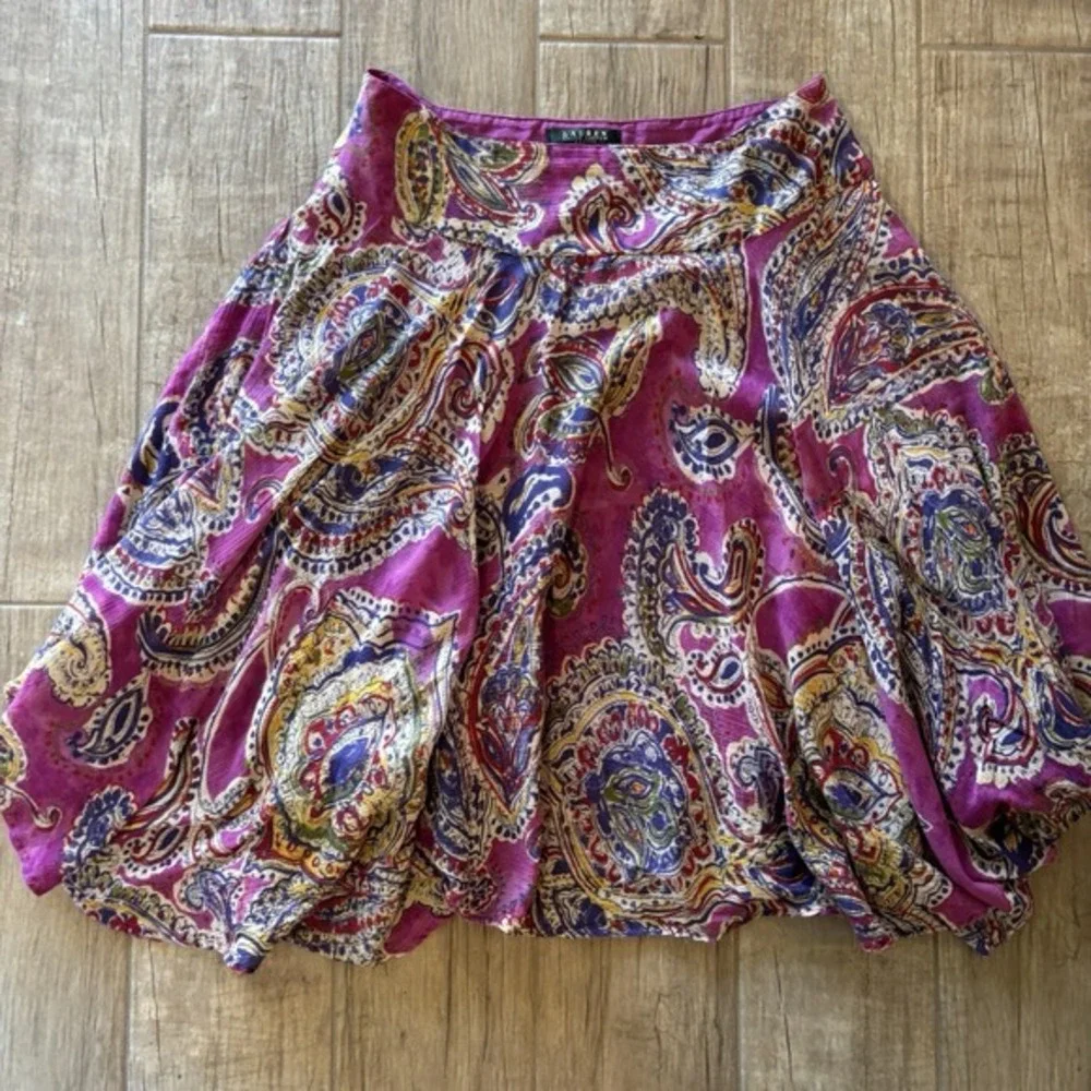 Lauren‎ Ralph Lauren PM Paisley Cotton Flared Skirt Purple Blue Boho Summer